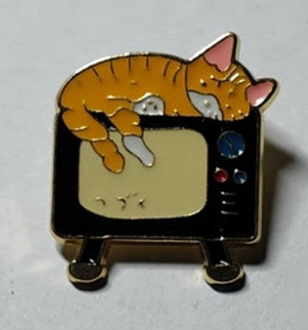 Cute Sleeping Cat On A TV Pin Kitty Lapel Hat Brooch